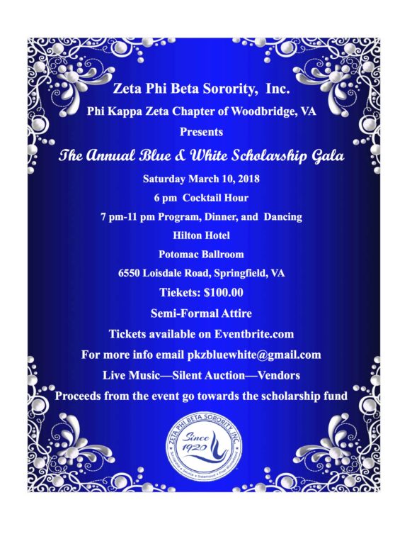 Blue and White Gala Zeta Phi Beta Sorority, Inc. Phi Kappa Zeta Chapter