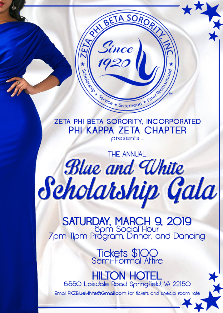 Annual Blue and White Scholarship Gala Zeta Phi Beta Sorority, Inc